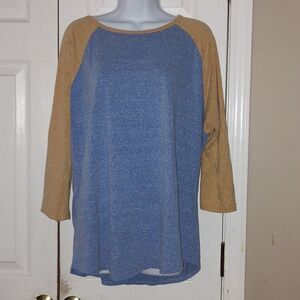 LulaRoe Randy tan and blue tunic shirt Sz 3XL